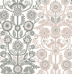 Online Brewster/ASP 2821-25105 Lovebirds Light Pink Folk Stripe Wallpaper