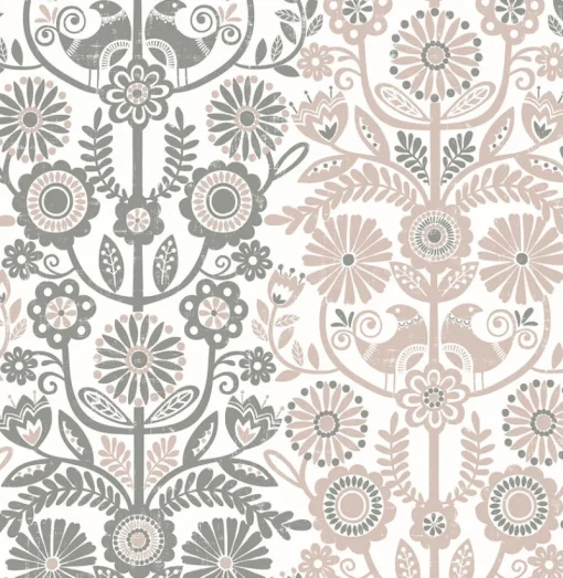 Online Brewster/ASP 2821-25105 Lovebirds Light Pink Folk Stripe Wallpaper