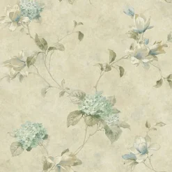 Clearance Brewster 3123-76305 Magnolia Teal Hydrangea Trail Wallpaper
