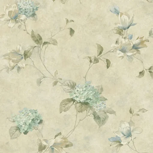 Clearance Brewster 3123-76305 Magnolia Teal Hydrangea Trail Wallpaper