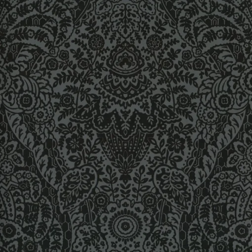Outlet Brewster/ASP 2973-87365 Maris Charcoal Flock Damask Wallpaper