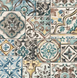 Fashion Brewster 2904-22315 Marrakesh Blue Global Tiles Wallpaper