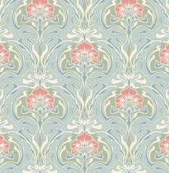 Clearance Brewster/ASP 2970-26152 Mucha Light Blue Botanical Ogee Wallpaper