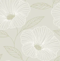 Best Brewster 2904-24320 Mythic Light Grey Floral Wallpaper