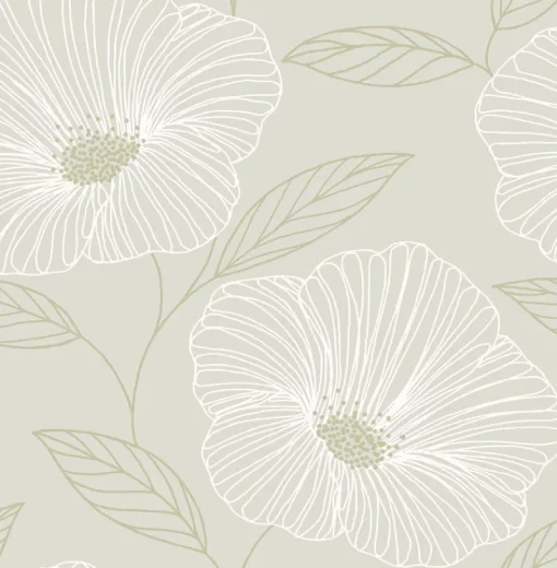 Best Brewster 2904-24320 Mythic Light Grey Floral Wallpaper