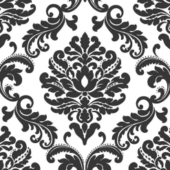Fashion Brewster NU1646 Ariel Black and White Damask Peel and Stick Wallpaper