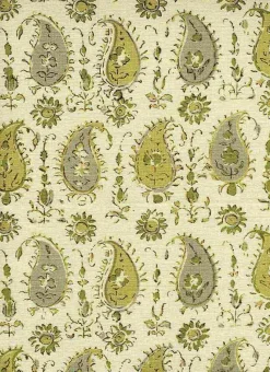 New Laura Kiran Persian Paisley Handprint Honey Dove Fabric