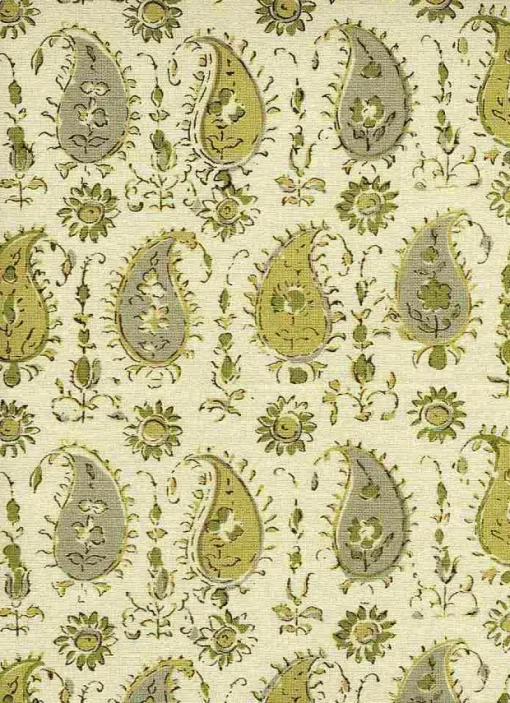 New Laura Kiran Persian Paisley Handprint Honey Dove Fabric