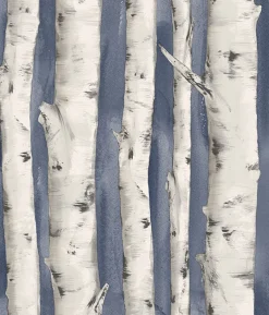 New Brewster 3118-12604 Pioneer Denim Birch Tree Wallpaper