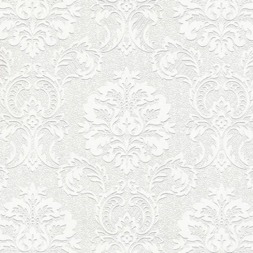 Best Brewster 4000-32808 Plouf White Damask Paintable Wallpaper