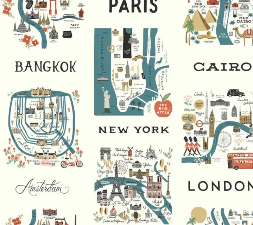 Clearance York RI5162 Blue/Red City Maps Wallpaper