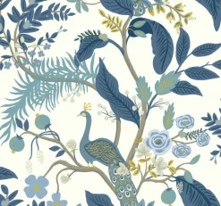 Hot York RI5173 Blue/White Peacock Wallpaper