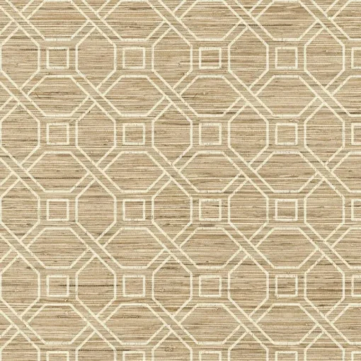 Clearance Stock/York/Roomates RMK11191WP Beige Coastal Trellis Faux Grasscloth Peel & Stick Wallpaper