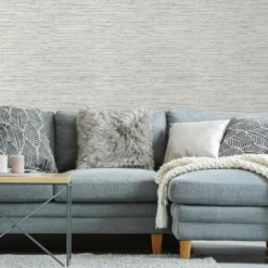 Discount Stock/York/Roomates RMK11078WP Steel Blue Faux Grasscloth Peel & Stick Wallpaper