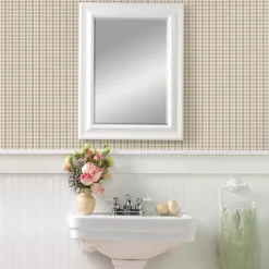 New Brewster Sage Hill Roslin Pink Check Wallpaper
