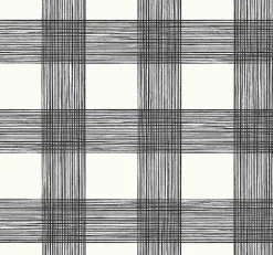 Discount Brewster/ASP 2927-80900 Scarborough Black Striated Plaid Wallpaper
