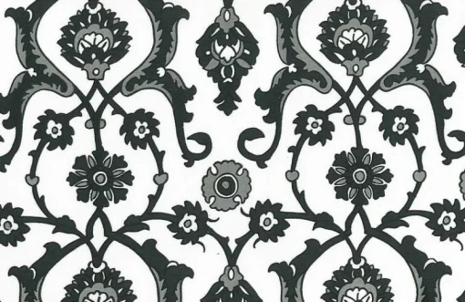 Clearance Laura Kiran Turkish Tile Print Jet White Fabric
