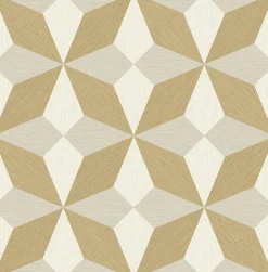 Sale Brewster 2896-25302 Valiant Gold Faux Grasscloth Mosaic Wallpaper