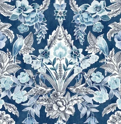 Clearance Brewster/ASP 2903-25863 Vera Blue Floral Damask Wallpaper