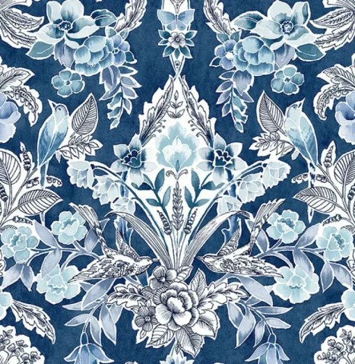Clearance Brewster/ASP 2903-25863 Vera Blue Floral Damask Wallpaper