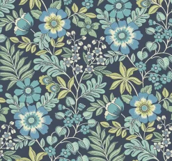Hot Brewster/ASP 2970-87533 Voysey Navy Floral Wallpaper