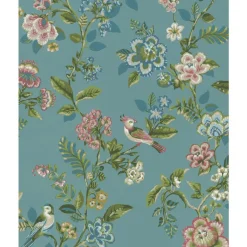 Best Brewster 375062 Willem Teal Painted Garden Wallpaper