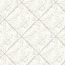 Brewster 3119-13091 Brandi White Metallic Faux Tile Wallpaper