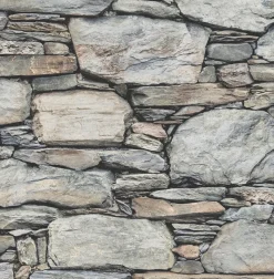Brewster 2767-22304 Cobble Light Grey Stone Wall Wallpaper