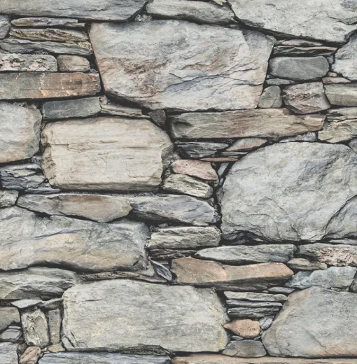 Brewster 2767-22304 Cobble Light Grey Stone Wall Wallpaper