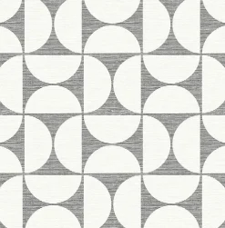 Brewster 2904-25672 Deedee Black Geometric Faux Grasscloth Wallpaper