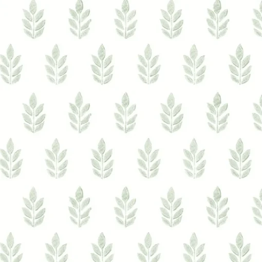 Brewster 3122-11304 Ervic Green Leaf Block Print Wallpaper