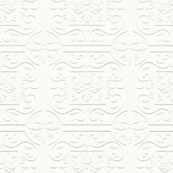 Brewster 4000-59001 Ibold White Tin Ceiling Scroll Paintable Wallpaper