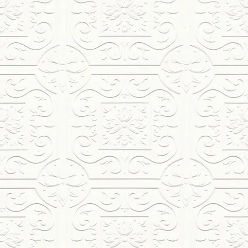 Brewster 4000-59001 Ibold White Tin Ceiling Scroll Paintable Wallpaper