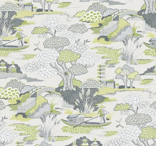 Brewster/ASP 2901-87508 Joy De Vie Green Toile Wallpaper