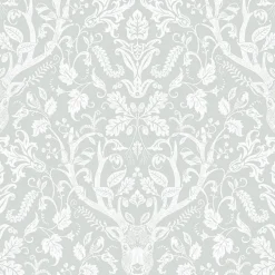 Brewster 3118-12702 Kiwassa Grey Antler Damask Wallpaper