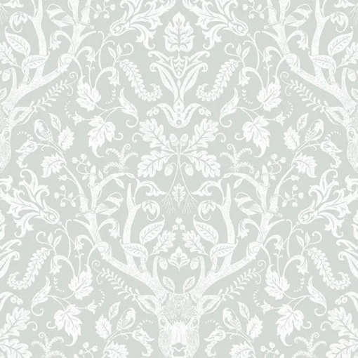 Brewster 3118-12702 Kiwassa Grey Antler Damask Wallpaper