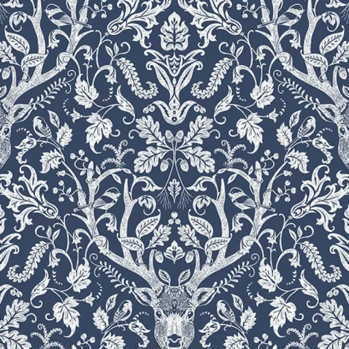 Brewster 3118-12703 Kiwassa Navy Antler Damask Wallpaper