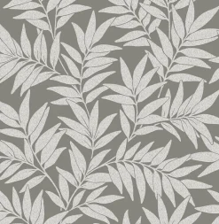 Brewster/ASP 2970-26123 Morris Dark Grey Leaf Wallpaper