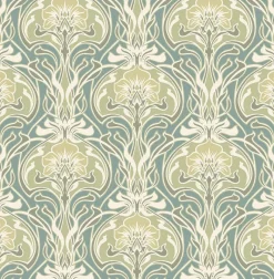 Brewster/ASP 2970-26151 Mucha Teal Botanical Ogee Wallpaper