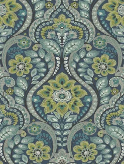 Brewster/ASP 2763-12101 Night Bloom Navy Damask Wallpaper