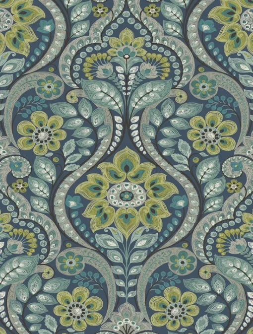 Brewster/ASP 2763-12101 Night Bloom Navy Damask Wallpaper
