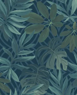 Brewster/ASP 2763-24201 Nocturnum Blue Leaf Wallpaper