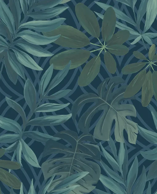 Brewster/ASP 2763-24201 Nocturnum Blue Leaf Wallpaper