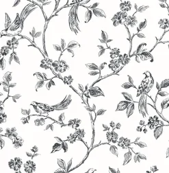 Brewster 2836-24976 Ophelia Black Bird Trail Wallpaper
