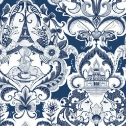 Brewster/ASP 2973-90885 Sadie Navy Parisian Damask Wallpaper