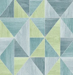 Brewster 2814-24961 Simpson Blue Geometric Wood Wallpaper