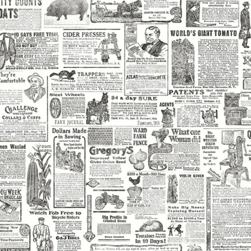 Brewster 2904-13081 Underwood Black Newspaper Wallpaper