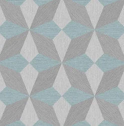 Brewster 2896-25304 Valiant Light Blue Faux Grasscloth Mosaic Wallpaper