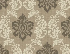 Brewster Adela Light Brown Twill Damask Wallpaper
