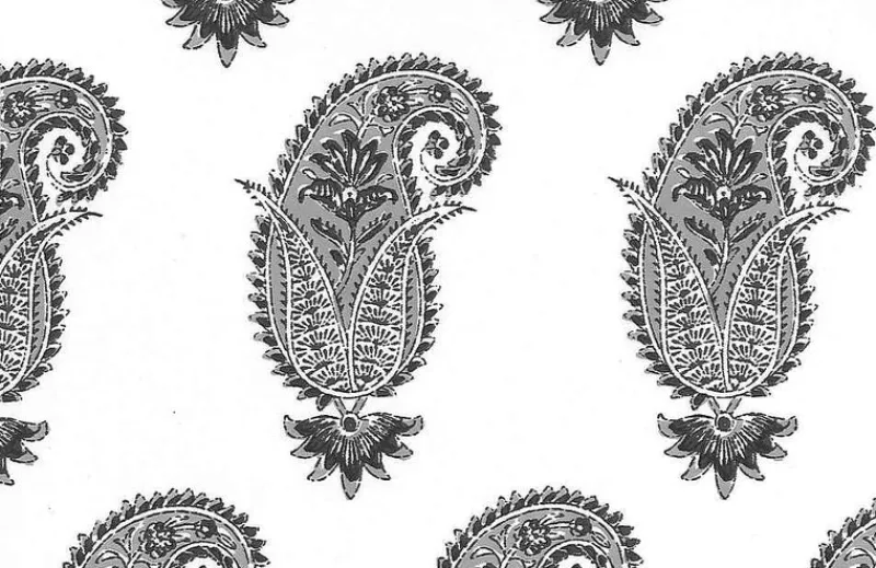 Laura Kiran Antique Paisley Print Smoke White Fabric